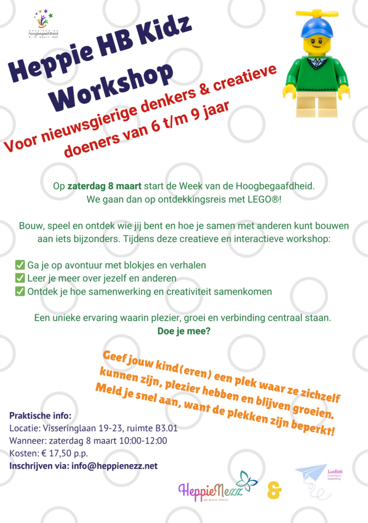 Workshop voor (vermoedelijk) hoogbegaafde kinderen van 6 t/m 9 jaar in de week van de hoogbegaafdheid.